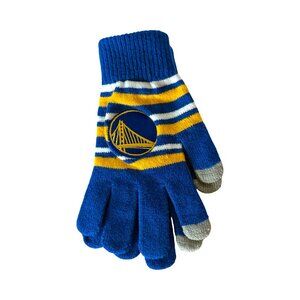 NBA Golden State Warriors Texting Gloves Striped Knit Blue Gold - One Size